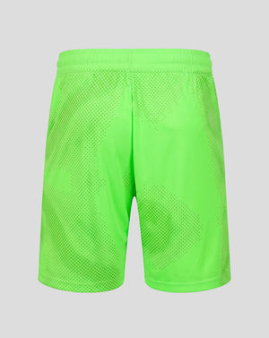 Back view of bright lime green FC Utrecht goalkeeper shorts with dotted pattern and elastic waistband
