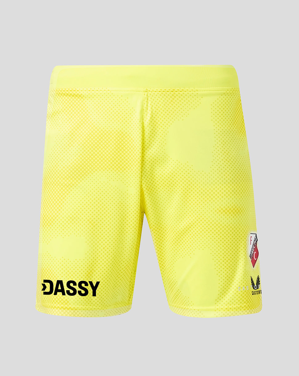 Bright yellow goalkeeper shorts with dotted pattern, DASSY logo on the left hem and FC Utrecht crest on the right leg