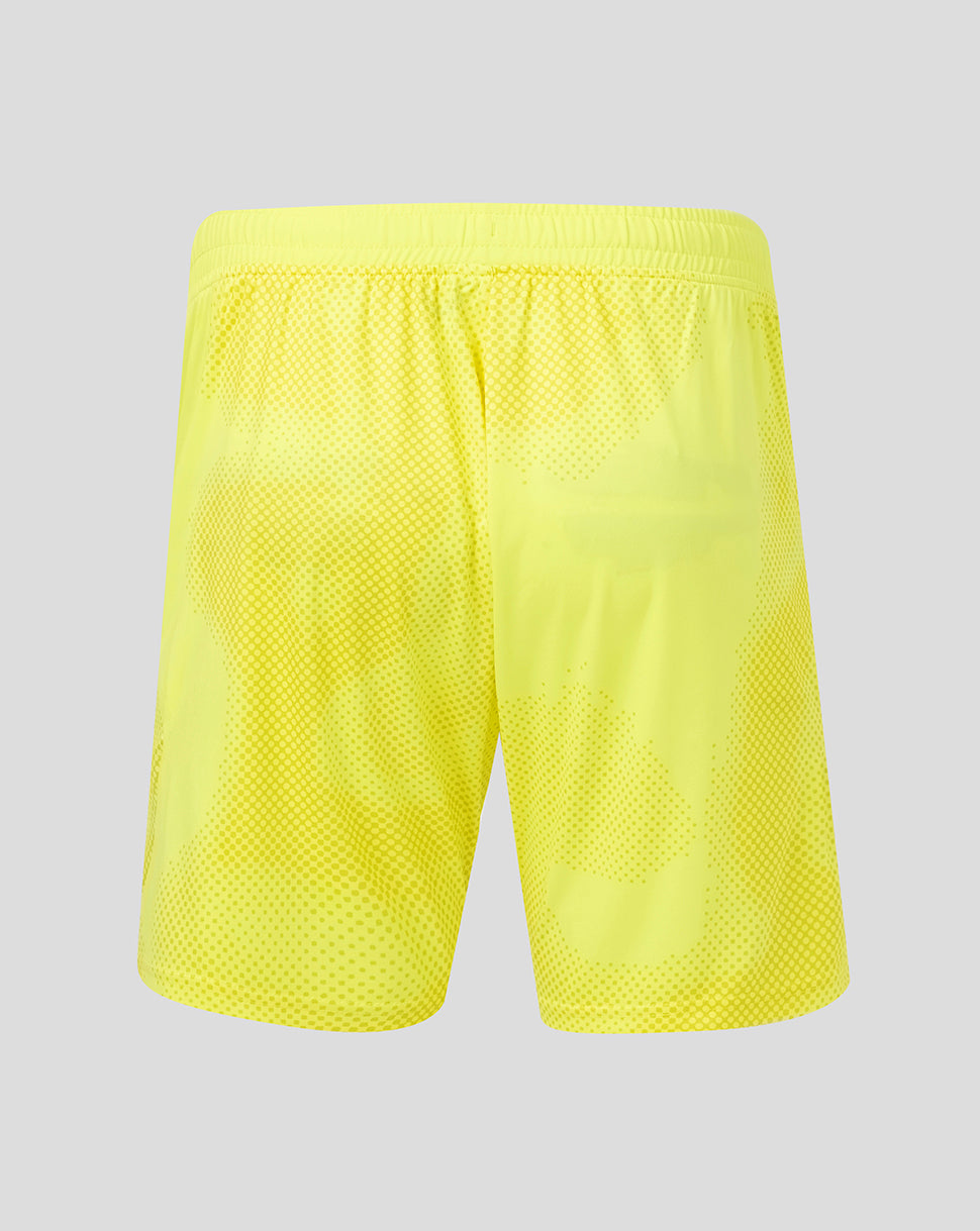 Neon yellow FC Utrecht away goalkeeper shorts with a dotted pattern and elastic waistband