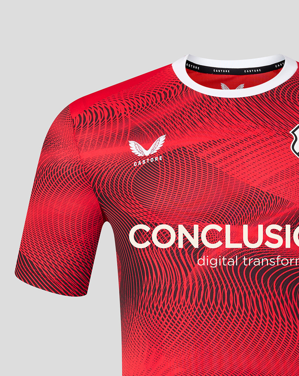 FC Utrecht men's 26/27 matchday shirt in red with a white collar and swirling pattern
