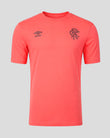Red sports jersey with Umbro logo on a gray background