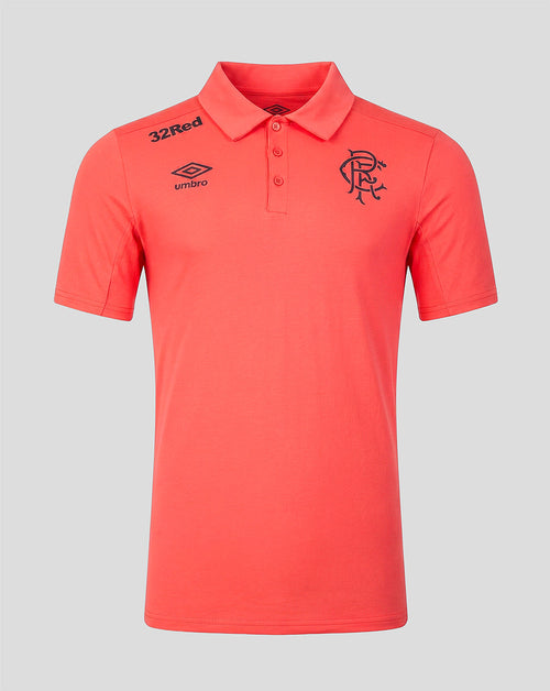 Red polo shirt with '32Red' and 'Umbro' branding on a gray background