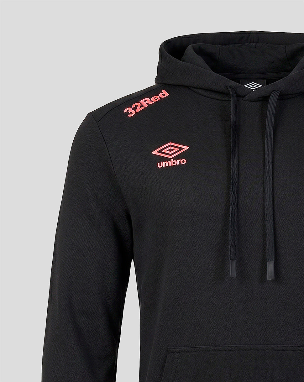 Black hoodie with 32Red and Umbro logos on a light gray background