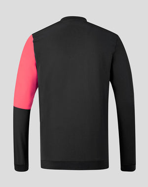 Black jacket with pink sleeves on a gray background