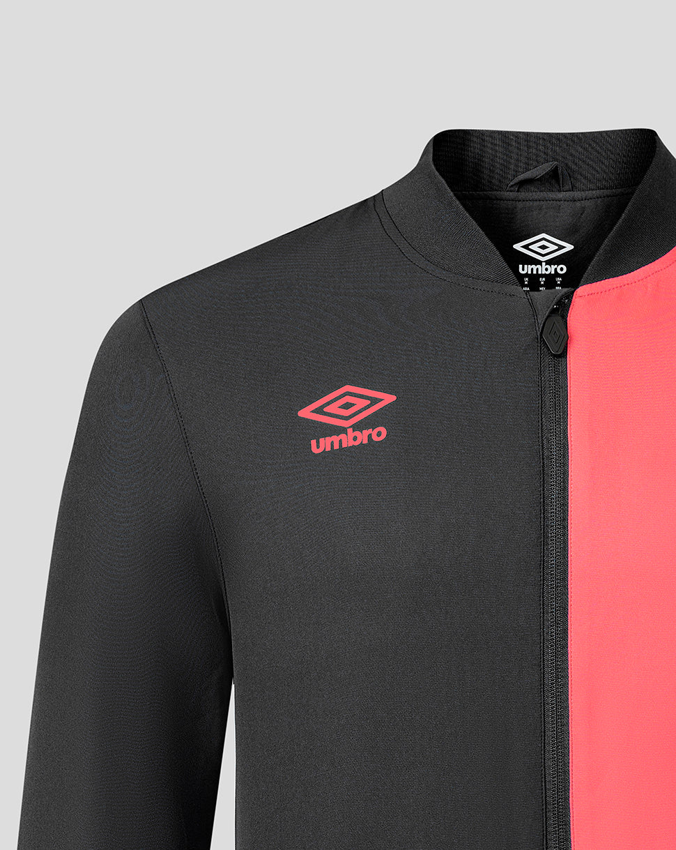 Black and red jacket with Umbro logo on a gray background