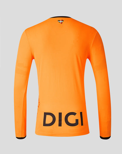 Back view of bright orange Athletic Club third goalkeeper long sleeve shirt with large DIGI on the lower back and a small crest near the collar.