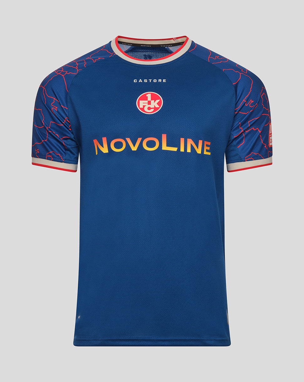 FC Kaiserslautern away shirt in blue with red crest and NOVOLINE sponsor across the chest