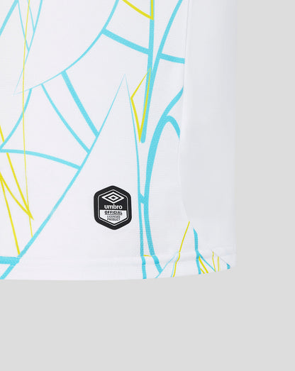 Product with abstract blue and yellow lines on a white background, featuring an Umbro logo.