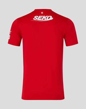 Red t-shirt with 'SEKO' logo on the back against a gray background