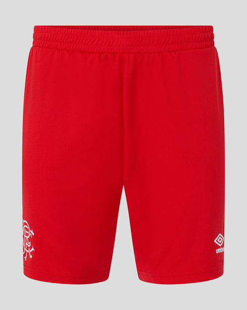 Red shorts with a logo on a gray background