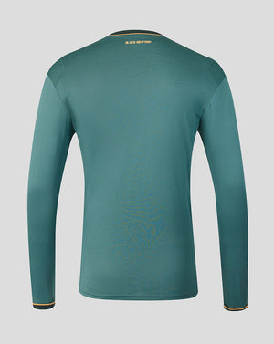 Back view of teal Everton 26/27 third long sleeve shirt with gold trim at the neck and cuffs
