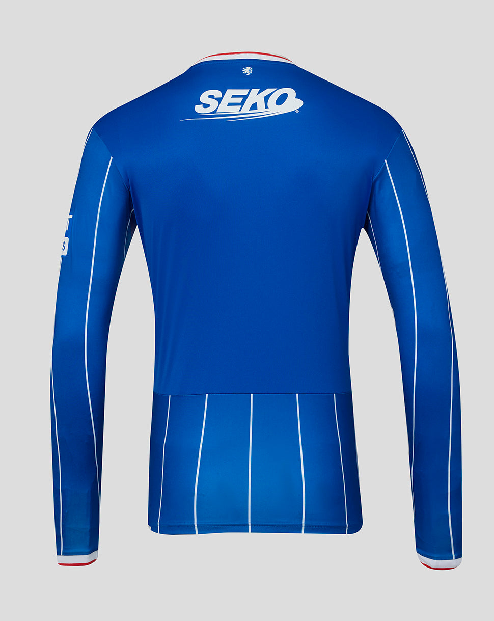 Blue long-sleeve athletic shirt with 'SEKO' branding on a gray background