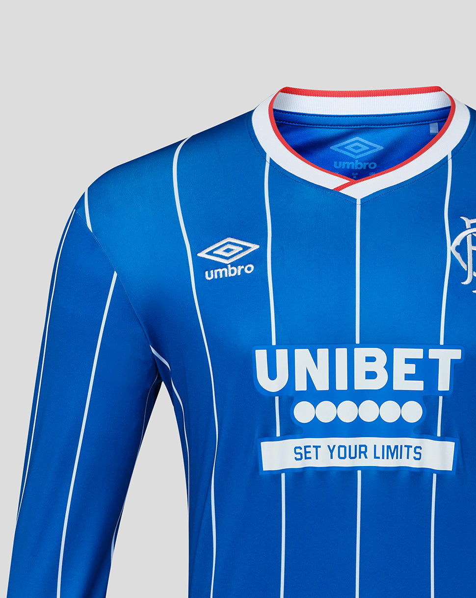 Blue sports jersey with Umbro logo and Unibet advertisement on a gray background