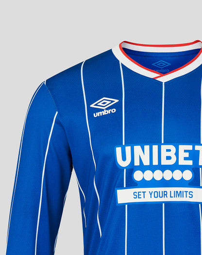 Blue sports jersey with Umbro logo and Unibet advertisement on a gray background