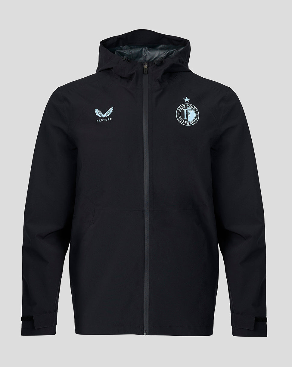 Unisex black Feyenoord training rain jacket with hood and crest on chest