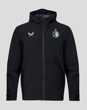 Unisex black Feyenoord training rain jacket with hood and crest on chest