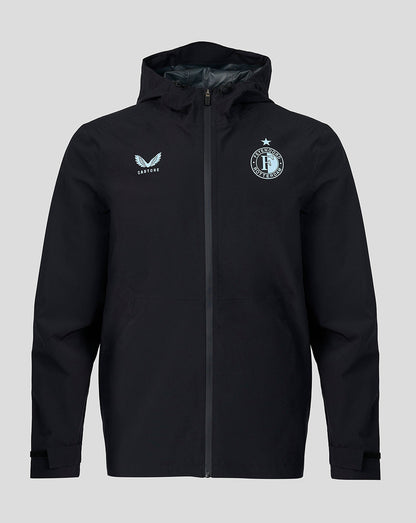 Unisex black Feyenoord training rain jacket with hood and crest on chest