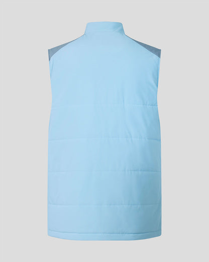 Back view of the light blue FC Twente training gilet with horizontal quilted panels.