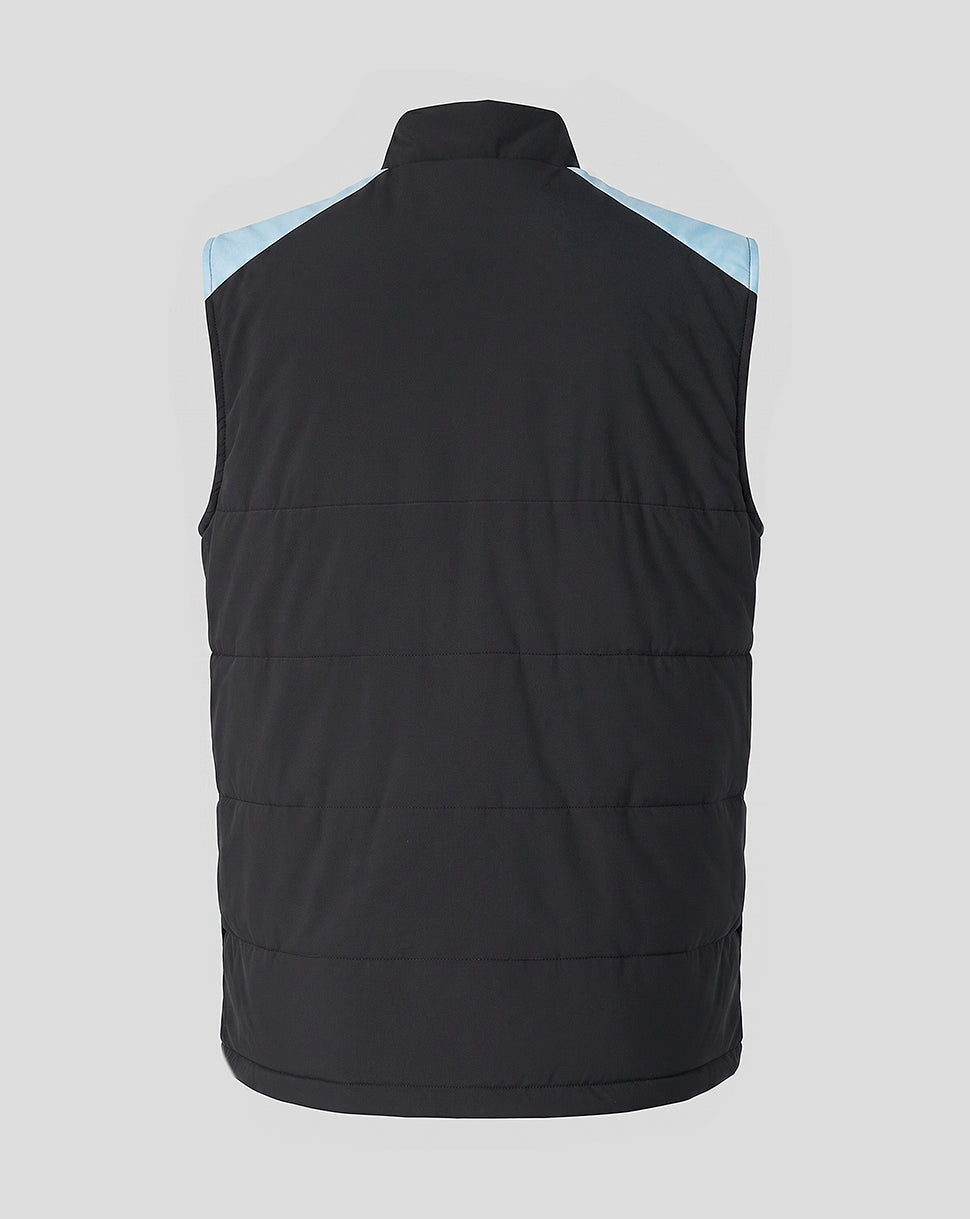 Back view of Feyenoord Training 2026-2027 coach gilet in black with light blue shoulder panels
