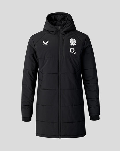 Black jacket with logos on a gray background