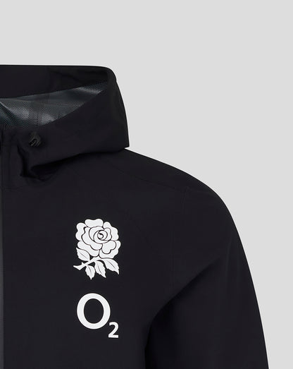 Black jacket with a white rose emblem and 'O2' logo on a gray background