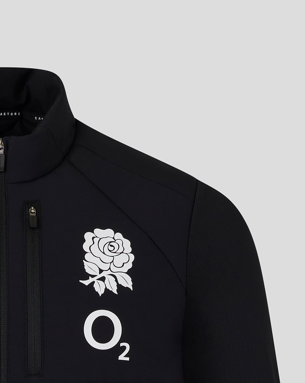 Black jacket with white rose emblem and 'O2' logo on a gray background