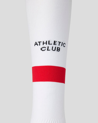 White athletic club sock close up with red stripe and ATHLETIC CLUB lettering