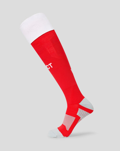 FC Twente red home sock with white cuff shown at an angle