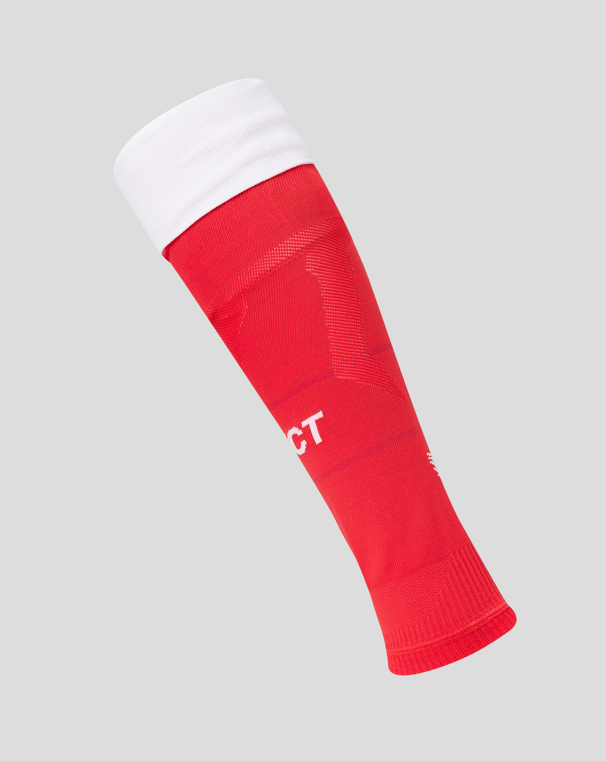 Close-up of FC Twente Adults 26/27 Home Footless Socks red with white cuff against a gray backdrop