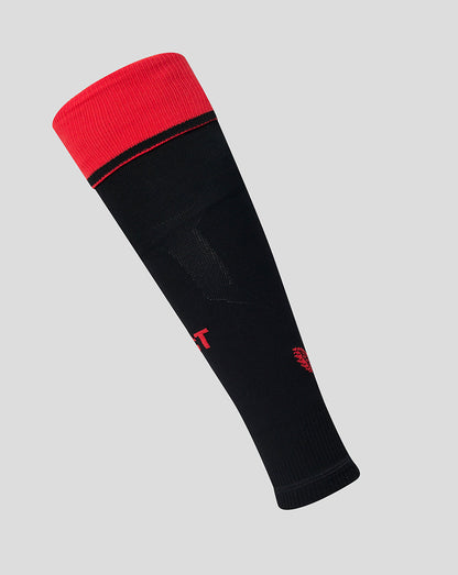 Black FC Twente away footless sock with a bright red cuff and small red logo near the ankle