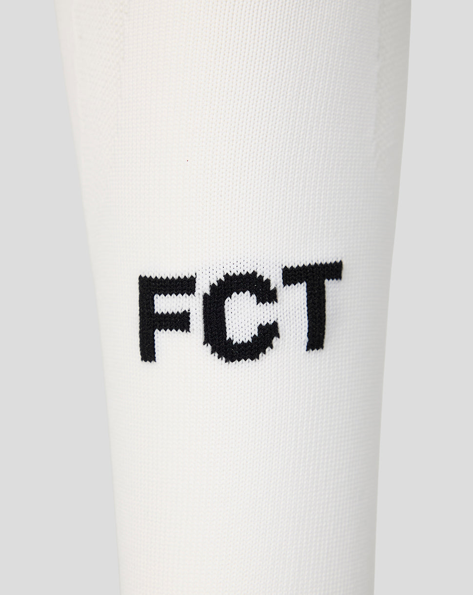 White FC Twente third sock with bold black FCT lettering