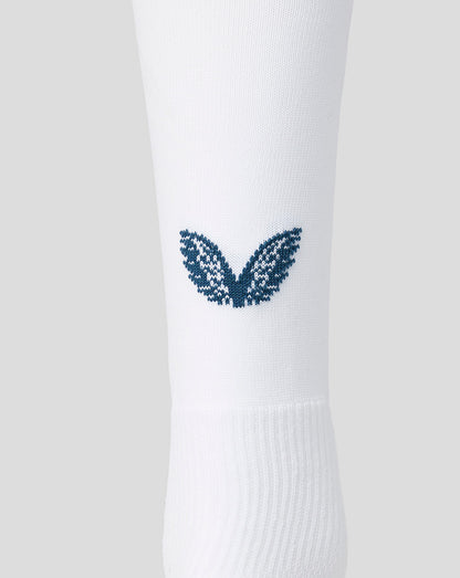 White FC Utrecht away sock featuring a blue wing emblem on the shin area