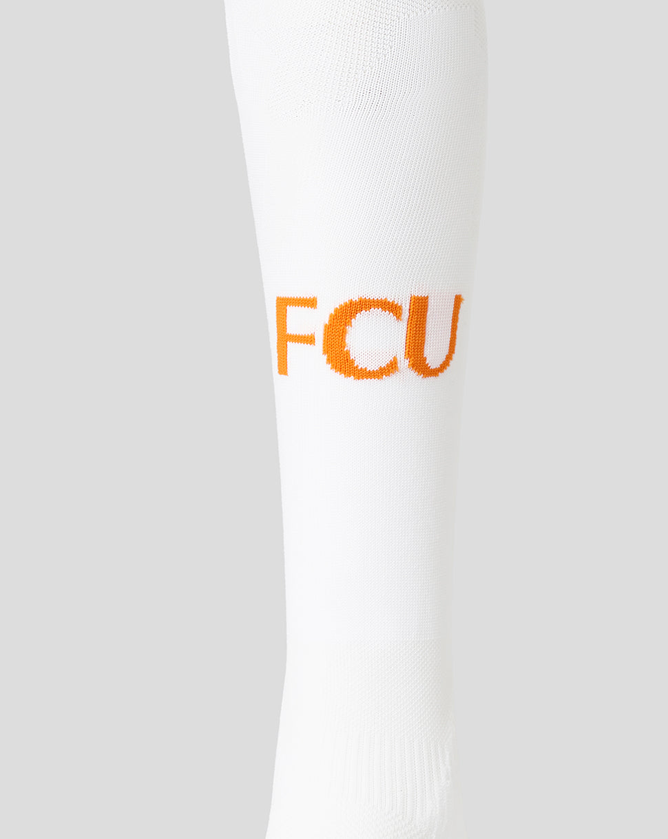 White FC Utrecht 26/27 third sock with orange FCU branding on the calf