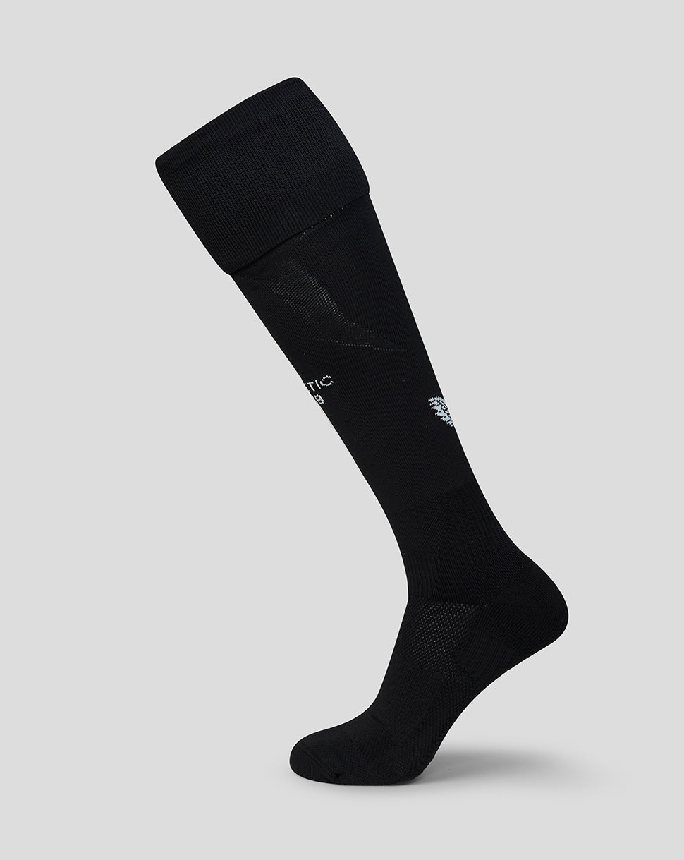 Athletic Club 26/27 home goalkeeper sock in black, knee-high with white club crest.