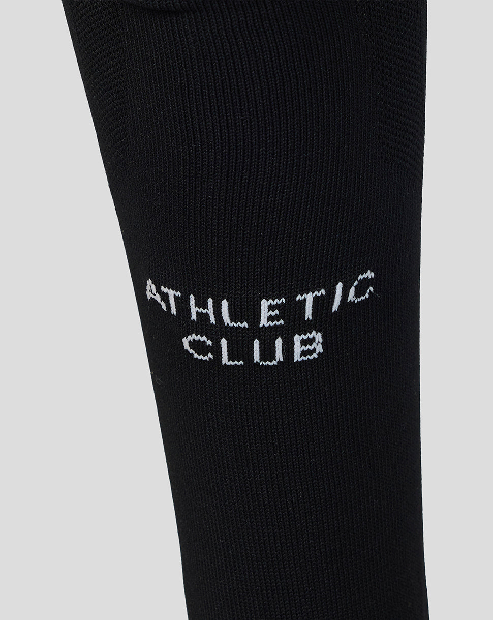 Detail of Athletic Club 26/27 home goalkeeper sock in black with white ATHLETIC CLUB text.