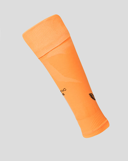 Orange goalkeeper footless sock angled diagonally against a light gray background