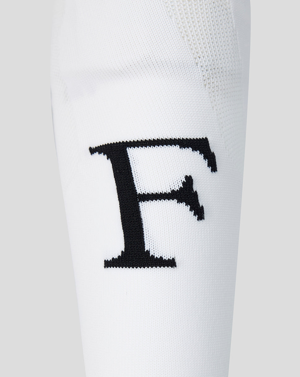 White Feyenoord 2026-2027 Home Change Sock close up showing a bold black F logo on the side.
