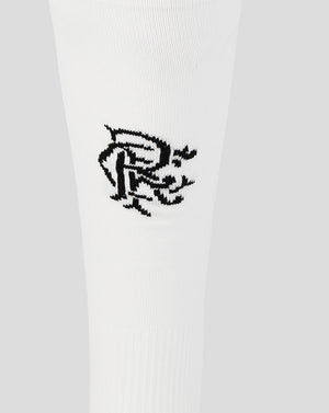 White sock with a black logo on a white background