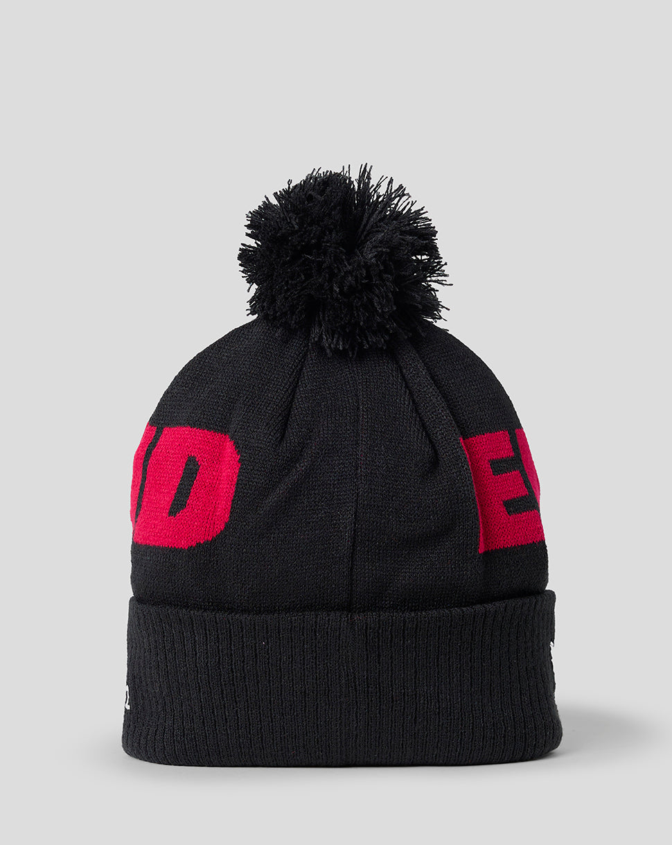 England Rugby Unisex 26/27 Bobble Beanie Hat - Black - Black/Red