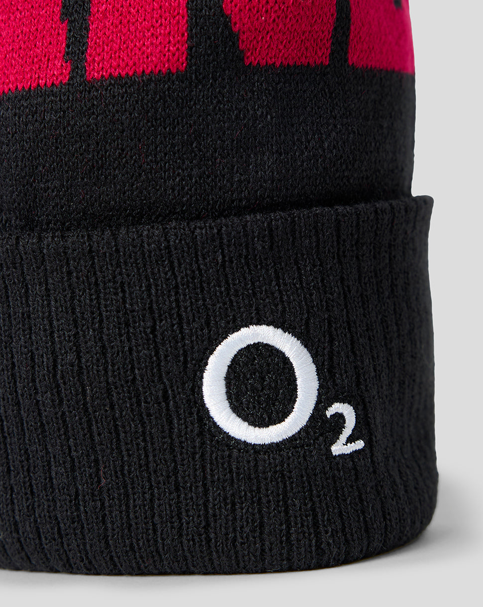 England Rugby Unisex 26/27 Bobble Beanie Hat - Black - Black/Red