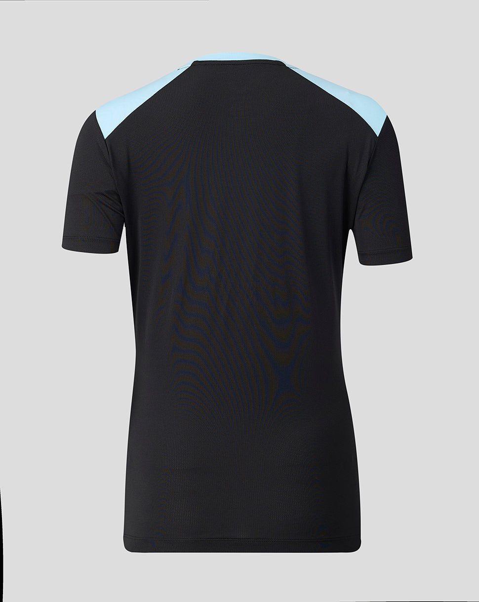 Back view of a Feyenoord women's training shirt in black with light blue shoulder panels