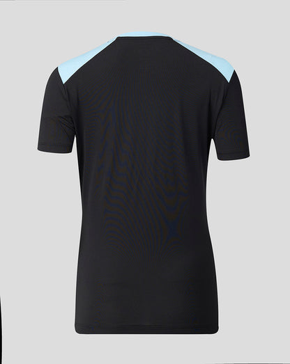 Back view of a Feyenoord women's training shirt in black with light blue shoulder panels