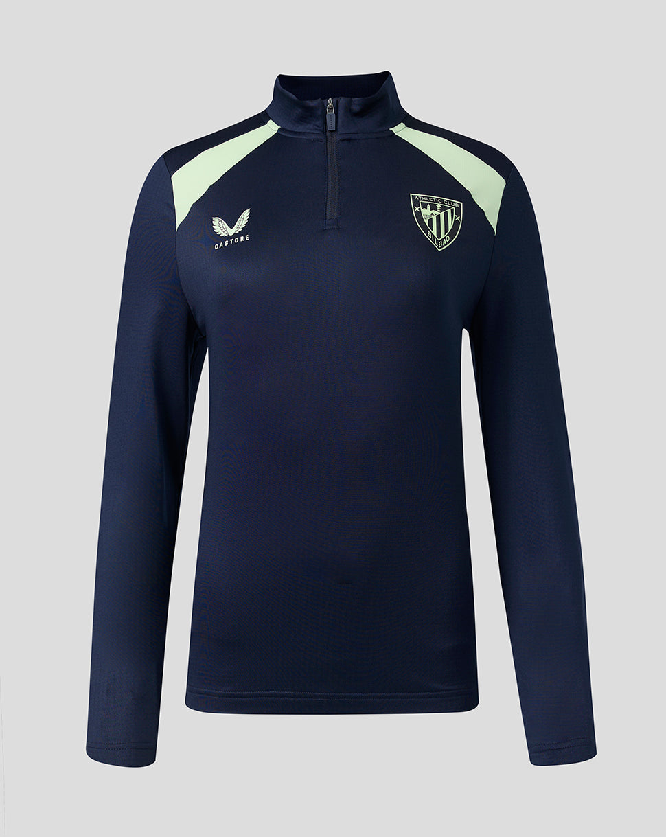 Navy Damen Trainingsmidlayer des Athletic Club mit halbem Reißverschluss und hellgrünen Schulterpaneelen