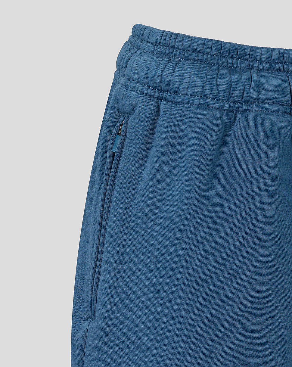 Blue sweatpants with a plain background