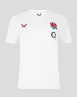 White t-shirt with red rose and logo on a gray background