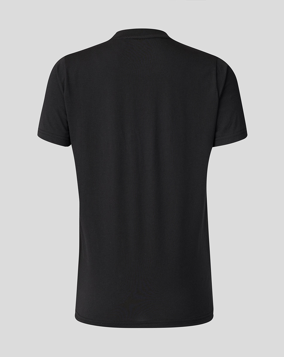 Black t-shirt on a light gray background