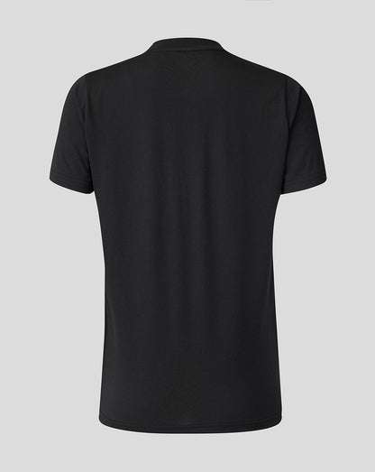 Black t-shirt on a light gray background