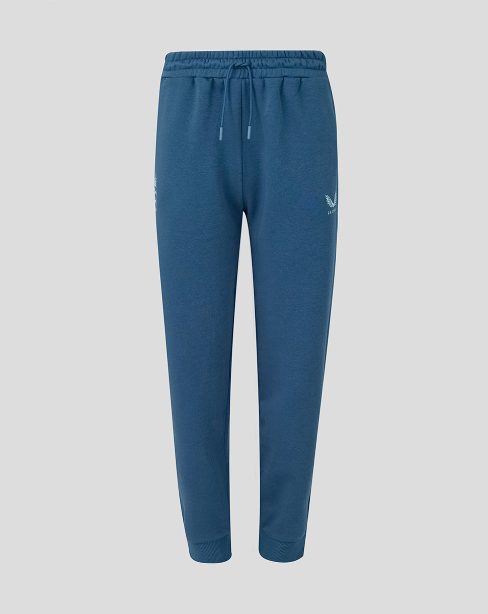 Blue jogger pants on a light gray background