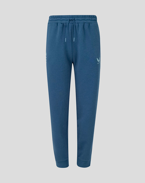 Blue jogger pants on a light gray background