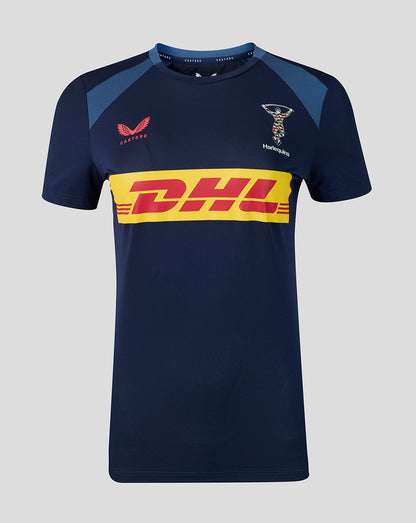 Navy blue sports jersey with DHL logo on a gray background